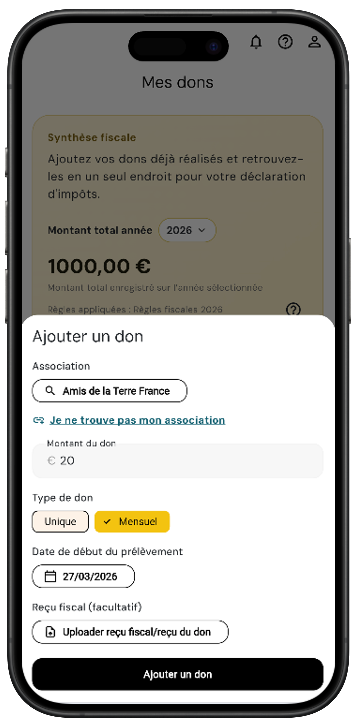 Suivi des dons dans l'application La Bonne Cause
